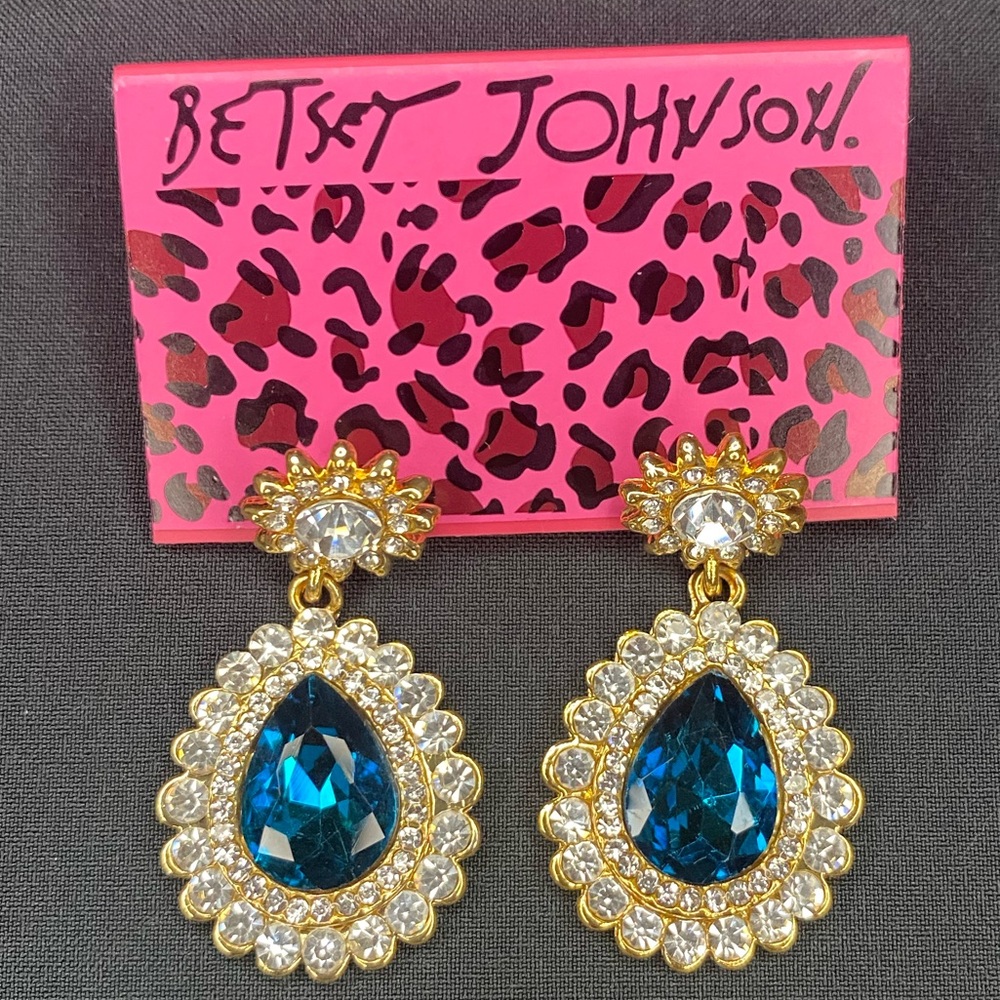 NWT Betsey Johnson Gold and Blue Earrings